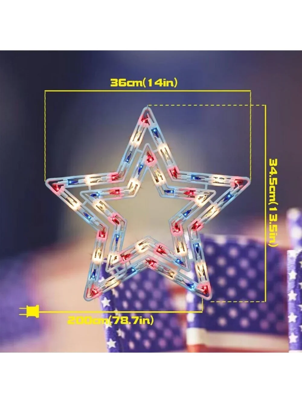Lighted Patriotic Star Decoration - 4th of July Indoor/Outdoor Window Silhouette